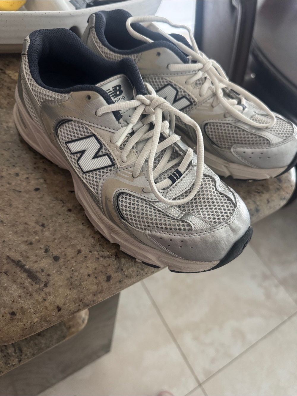 New Balance Kids Silver and Black Mesh Running Sneakers